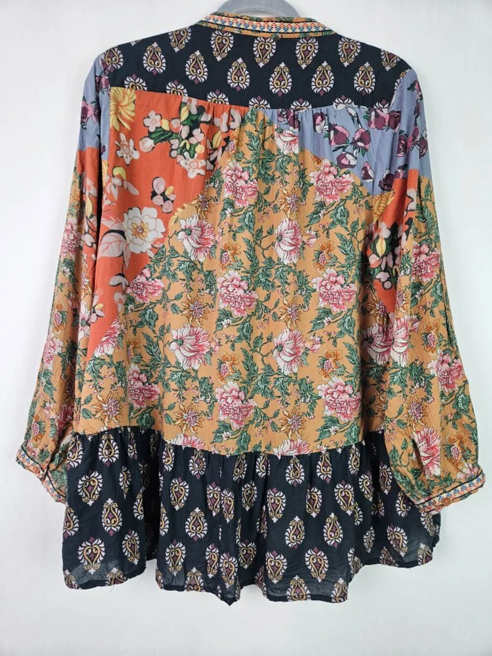 Anthro Feathers by Tolani Alex Mixed Print Floral Panel Embroidered Peasant Top